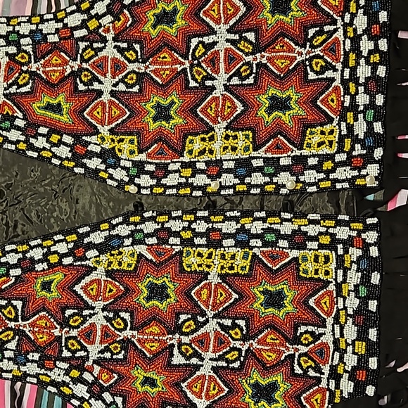 Vintage 90s Designer Hand Beaded Silk Vest with Suede Fringe Sz. M - Picture 3 of 6